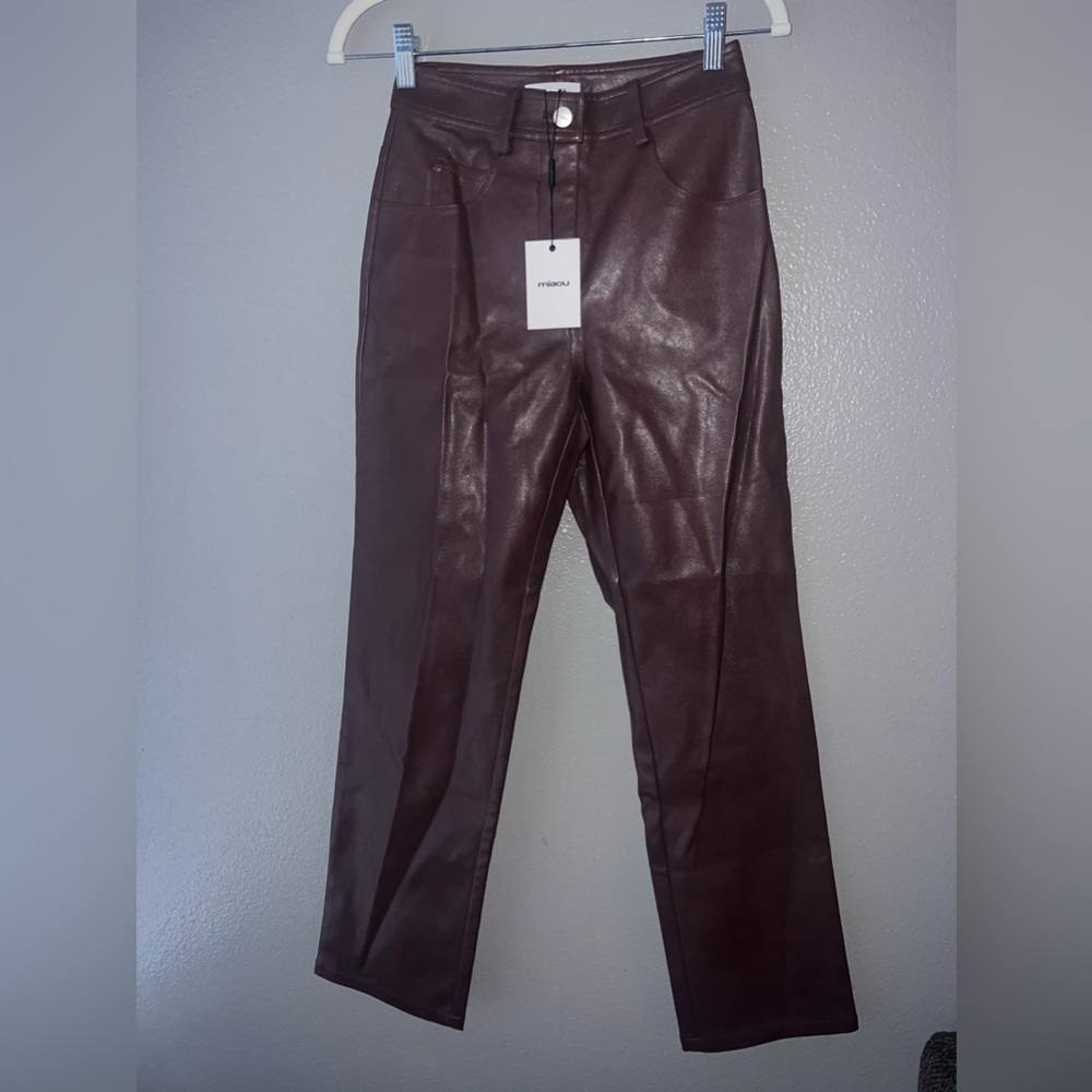 NWT MIAOU JUNIOR PANT IN BROWN VEGAN LEATHER XS - Picture 3 of 8